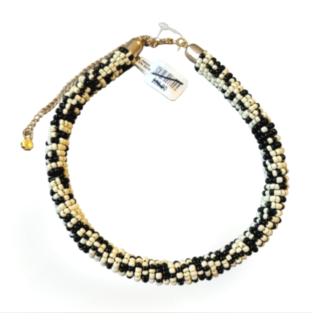 Free People Beaded Black & White Choker Short Festival Necklace NWT